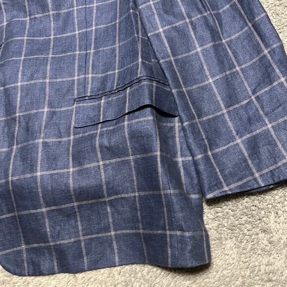 Ralph Lauren LRL Blazer Mens 50R 100% Linen 2-Button Coat Blue Windowpane Plaid - Picture 2 of 11